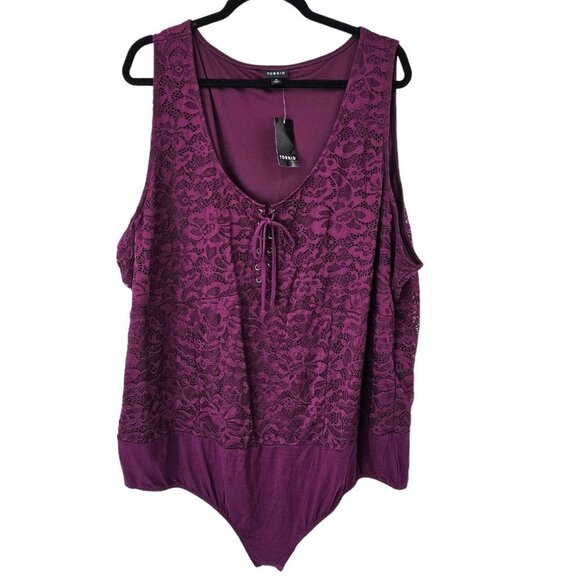 Torrid Bodysuit Corset 5X Lace Seamed Lace Up Bodysuit Purple Floral New - Picture 9 of 9